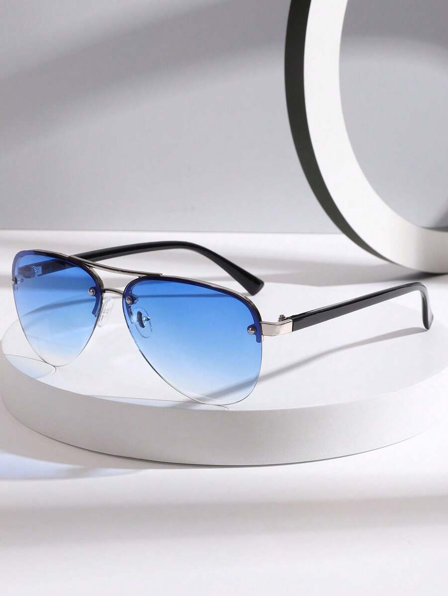 新款金属半框飞行员时尚眼镜，男女通用，适合情侣日常生活、旅行、驾驶、钓鱼、聚会、派对、街头风格 - 彩色 - 查看 1