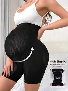 Maternity Solid Color Stretchy Knee-Length Shorts, Suitable For Summer - Black - View 4