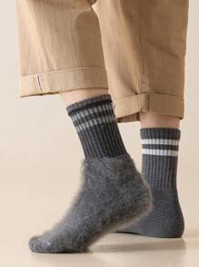 3 đôi tất dài đến bắp chân kẻ sọc trơn ấm áp cho nam, phong cách đơn giản, thường ngày cho sinh viên/công sở, lót nhiệt, mùa thu/đông - Nhiều màu - Xem 4