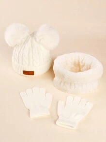 3pcs Kids Winter Knitted Hat, Scarf And Gloves Set, Unisex Warm Accessory Set For Toddlers, Children - Three-piece Knitted Hat - View 2