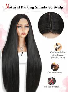 30Inch Long Straight Black Wigs For Women Synthetic Middle Part 4x1 Lace Part Wig Natural Looking Wig For Daily Part Use - Natural Black - View 6