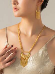 3 件/套黄金迪拜女士时尚珠宝 24k 项链、耳环、黄金珠宝套装沙特阿拉伯 - 金色 - 查看 5