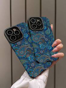1 stuk Retro Paisley Print Verticale Strepen Geïnspireerde Schokbestendige Zachte Telefoonhoes Compatibel met iPhone en 16/16Plus/16Pro/16ProMax