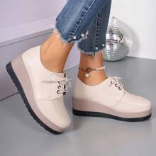 秋季新款厚底厚底减震休闲坡跟女鞋 - 米色 - 查看 4