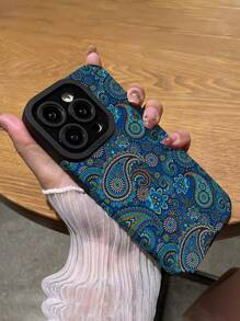 1 stuk Retro Paisley Print Verticale Strepen Geïnspireerde Schokbestendige Zachte Telefoonhoes Compatibel met iPhone en 16/16Plus/16Pro/16ProMax