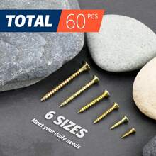 SANJODS Kit de surtido de tornillos de madera de alta dureza, 60 piezas, cabeza plana con cabezal Phillips de rosca gruesa, surtido de tornillos, juego de tornillos, tornillos surtidos, tornillos para madera y panel de yeso - #4 X 1/2", #6 X 5/8", #6 X 1", #8 X 1-1/4", #8 X 1-1/2", #10 X 2" (6 tamaños)