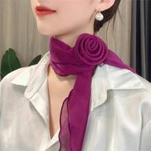 1pc Fashion Women Rose Flower Scarf Chiffon Neckerchief Sunscreen Small Muffler Shawls Candy Color Square Scarf - Multicolor - View 3