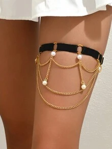 1 件性感朋克珍珠吊坠链流苏女式腿项链，节日派对舞蹈身体配饰 - 彩色 - 查看 1