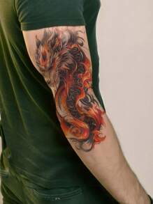 1 bucată bărbați colorat acuarelă flacără dragon tatuaj temporar pentru piept, braț, abdomen, artă corporală, cadou - Multicolor - Vizualizare 3