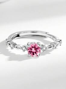 1入不鏽鋼時尚簡約通用高端精致創意四爪鑲鑽戒指，具有奢華和獨特感，適合女性訂婚/結婚戒指的理想選擇