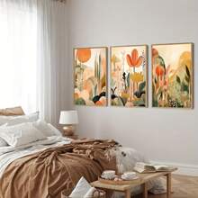 3 Pieces Set Optional Frame -Art Deco Modern Tropical Jungle Canvas Wall Art Prints, Abstract Botanical Bohemian Landscape Posters For Home Office Decor, Frameless Indoor Portrait Wall Hangings