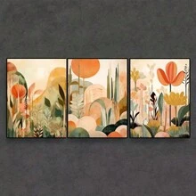 3 Pieces Set Optional Frame -Art Deco Modern Tropical Jungle Canvas Wall Art Prints, Abstract Botanical Bohemian Landscape Posters For Home Office Decor, Frameless Indoor Portrait Wall Hangings