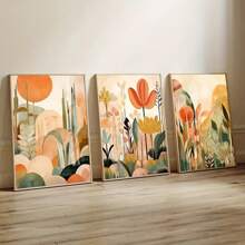 3 Pieces Set Optional Frame -Art Deco Modern Tropical Jungle Canvas Wall Art Prints, Abstract Botanical Bohemian Landscape Posters For Home Office Decor, Frameless Indoor Portrait Wall Hangings