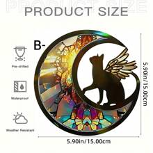 花月黑猫窗户挂饰双面亚克力捕光器壁挂装饰品适用于家庭室内室外花园装饰，送给猫迷的乔迁礼物