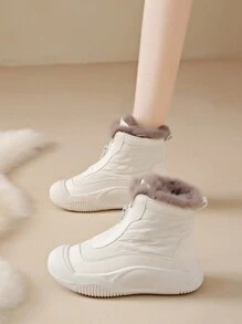 女式高帮厚底雪地靴，带保暖内衬，时尚新设计，防风保暖，冬季 - 米色 - 查看 5