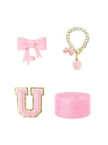 4 pièces/set spécialement conçu pour les accessoires de tasse, 1 pièce couvercle de paille en silicone avec nœud rose, 1 pièce de charme de poignée avec lettre d'identification, 1 pièce d'autocollant de lettre auto-adhésif, 1 pièce de manchon de tasse. Accessoires de tasse, couvercles de paille avec nœud de 0,4 po/10 mm compatibles avec les gobelets de 30 et 40 oz (rose) - Rose bonbon - Voir 16