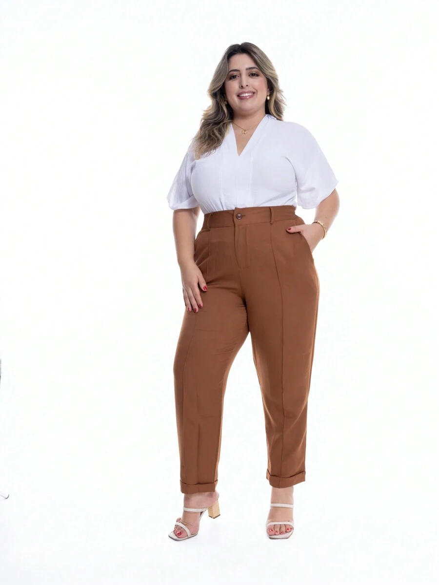 Women's PLUSIZE Tailored Formal Pants - 鏽棕色 - 查看 1