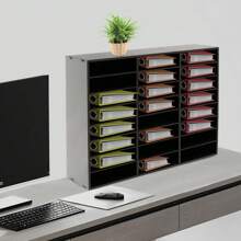 Bandeja para documentos, organizador de literatura de oficina, 3x8 compartimentos, bandeja para cartas de escritorio A4, 73,7x30,2x59,6 cm, sistema de almacenamiento con compartimentos, soporte para archivos de escritorio para el hogar, la oficina y el aula - Negro - Ver 5