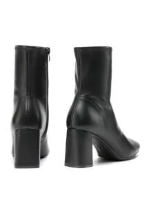 Women's Square Toe Ankle Boots With Side Zipper, Slim Plain Style, High Chunky Heel, Simple And Versatile Fashion For Party & Daily Wear - ĐEN/PU - Xem 6