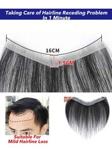 16x1.5 CM 全 PU 薄皮无缝额头和发际线修复发片，无结 V 形环形造型，6 英寸真人头发，发际线后退治疗，男士隐形发饰，手工绑扎，打造自然造型 - SNatural - 查看 4