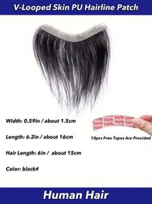 16x1.5 CM 全 PU 薄皮无缝额头和发际线修复发片，无结 V 形环形造型，6 英寸真人头发，发际线后退治疗，男士隐形发饰，手工绑扎，打造自然造型 - SNatural - 查看 2