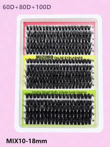 15 Rows 290pcs CC/D/DD Black Cluster Lashes, 60D+80D+100D Fluffy Style, Hot Melt, Faux Mink Eyelashes 0.07, Mixed Length 10-18mm Extra Long & Dense Segmented False Eyelashes