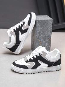 Men's Fashionable Casual Sneakers, Simple Sports Skateboarding Shoes, Low-Top, Breathable Leather Upper, Chunky Sneakers