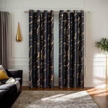 2 Stücke Schwarz & Gold Marmor Muster Vorhänge, geeignet für Wohnzimmer, Schlafzimmer, Alltagsgebrauch, Partys, Schulanfang, Weihnachten, Halloween, hergestellt aus Polyester mit guter Abdunkelungswirkung, leicht, luxuriöser nordischer Stil, maschinenwaschbar, verschiedene Größen erhältlich