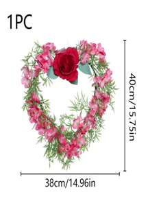 1pc 14.96英寸仿真樱花.玫瑰.御草心形花环情人节家居装饰婚礼背景墙庭院花园浪漫餐厅酒店装饰挂件门窗装饰 - 彩色 - 查看 3