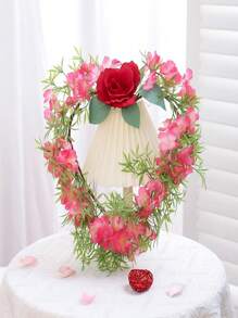 1pc 14.96英寸仿真樱花.玫瑰.御草心形花环情人节家居装饰婚礼背景墙庭院花园浪漫餐厅酒店装饰挂件门窗装饰 - 彩色 - 查看 4