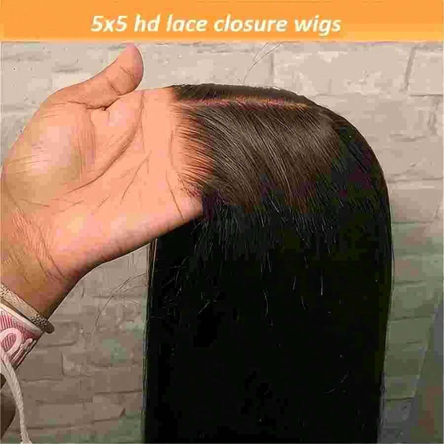 Uveous 200% Density Straight Human Hair Wigs Bob Wigs 13x6 HD Transparent Pre Plucked Lace Frontal Wig With Natural Hairline 5x5 Straight Lace Closure Wig Natural Black 100% Brazilian Vrigin Human Hair For Daily Wear 13x4 Wigs 4x4 Straight Human Hair Wigs - Natural Black - 查看 1