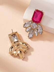 1 Par de elegantes aretes personalizados con diseño geométrico de flor y gema fucsia, ideales como regalo para mujeres, San Valentín, mamá, madre, Día de la Madre