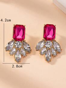 1 Par de elegantes aretes personalizados con diseño geométrico de flor y gema fucsia, ideales como regalo para mujeres, San Valentín, mamá, madre, Día de la Madre