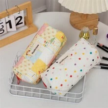 1 件卡通波尔卡圆点铅笔盒，大容量极具吸引力的学生文具收纳袋、化妆包 - 彩色 - 查看 8
