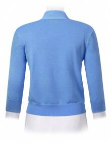 Women's 3/4 Sleeve Cropped Cardigan Sweaters Open Front Knit Short Bolero Shrugs - Sky Blue - View 4