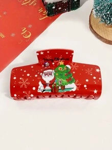 1 kẹp tóc thiết kế hình ông già Noel và cây thông Noel cổ điển thanh lịch - Kẹp tóc bằng nhựa hình chữ nhật lớn có hình bông tuyết và họa tiết hoạt hình, phù hợp với kiểu tóc ngày lễ - Nhiều màu - Xem 5