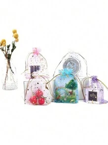 12 szt./48 szt. Woreczki z organzy ze ściągaczem z nadrukiem księżyca i gwiazd, Złote przezroczyste woreczki z organzy, Siatkowe torby na prezenty, Woreczki z nadrukiem kwiatowym ze ściągaczem, Na upominek na przyjęcie weselne, Prezent na słodycze na Boże Narodzenie, Nadaje się na kosmetyki, przyjęcie, biżuterię i święta, 3,5 x 4,7 cala (9 x 12 cm), Ramadan, Dekoracje na Ramadan, Eid Mubarak