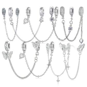 bamoer 1 PC 925 Sterling Silver Heart Wings Chain Charms Collection For Women Original Silver Snake Bracelet DIY Making Fine Jewelry Valentines