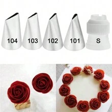 5 Stücke/Set Spritztüllen zum Erstellen von Rosenblüten-Formen, dekorative Zuckerguss-Tülle, Backwerkzeuge und Kochutensilien - Silber - Übersicht 7