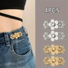 4 Stücke einstellbare Blumen Jeans Gürtelschnallen, sofort einsetzbare Metallhosen Verschlüsse, abnehmbare nahtlose Jeans Clips, Gold/Silber