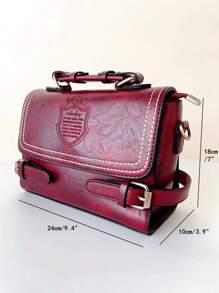 1 件勃艮第复古时尚拼色手提包，带翻盖，拉链开合，皮革肩带，适合日常使用、通勤、单肩包/斜挎包，时尚勃艮第包 - 紅色 - 查看 4