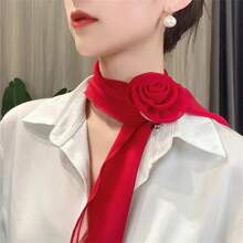 1pc Fashion Women Rose Flower Scarf Chiffon Neckerchief Sunscreen Small Muffler Shawls Candy Color Square Scarf - Multicolor - View 12
