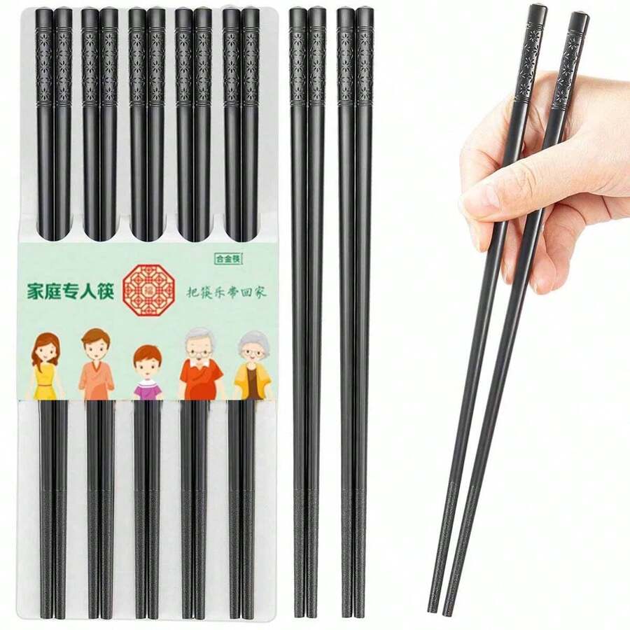Bộ 5 đôi đũa sợi thủy tinh có thể tái sử dụng, an toàn cho máy rửa chén, dài 9,5 inch (khoảng 24,9cm), phong cách Nhật Bản Hàn Quốc, chống trượt, dễ sử dụng (đũa đen) (D), nhà bếp, quà tặng Giáng sinh - 5 cặp - Xem 1