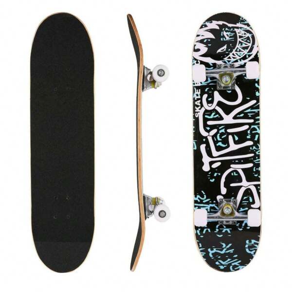 Skateboard, 80 * 21 cm, 9-lagiger Ahorn + leise PU-Räder, belastbar 250 kg, Buchstabenmuster