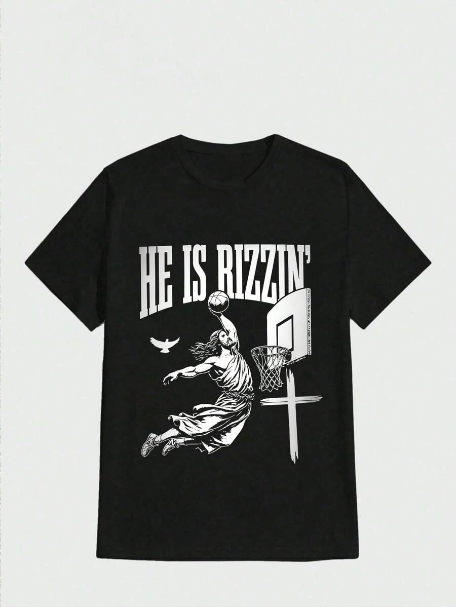New Street Style Graphic Print Drop Shoulder Loose Round Neck Casual T-Shirt