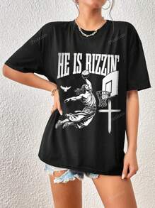 New Street Style Graphic Print Drop Shoulder Loose Round Neck Casual T-Shirt