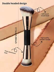 1 件装便携式双头多功能化妆刷，适用于男士和女士面部，包括粉底刷、轮廓刷、粉刷、腮红刷 - 彩色 - 查看 2