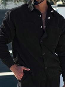 SANOPY Mens Corduroy Button Jacket Casual Long Sleeve Shirts Ribbed Lightweight Shacket Jacket With Pocket