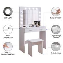 Dressing Table, Cosmetic Table, Dressing Table With LED Lighting, Drawers And HD Mirror With Adjustable Brightness, 3 Colors, Dressing Table Chest Of Drawers For Bedroom, White - trắng - Xem 5