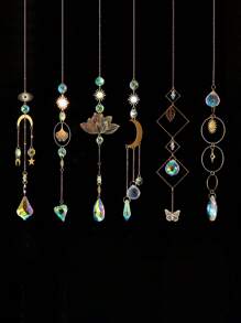 1PC/6PCS Artificial Crystal Wind Chime Pendant, Star Moon Lotus Sun Prism Ball Light Catcher, Home Room Decoration, Window Light Collection Pendant, Outdoor Wedding Party Supplies Rama Decoration,Home Decor ,Room Decor,Wall Decor Gifts Birthday Graduation E-I-D